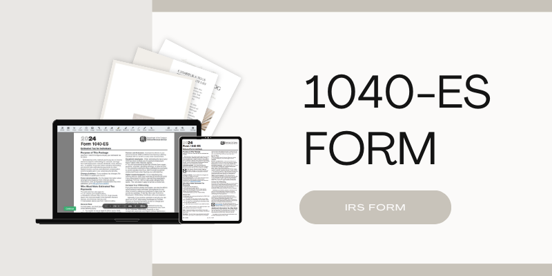 The blank Form 1040-ES for print and the online version at the laptop